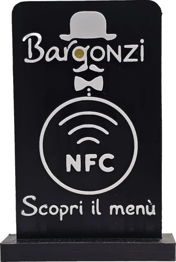 Segnaposto da tavolo con NFC per il menù del ristorante Bargonzi